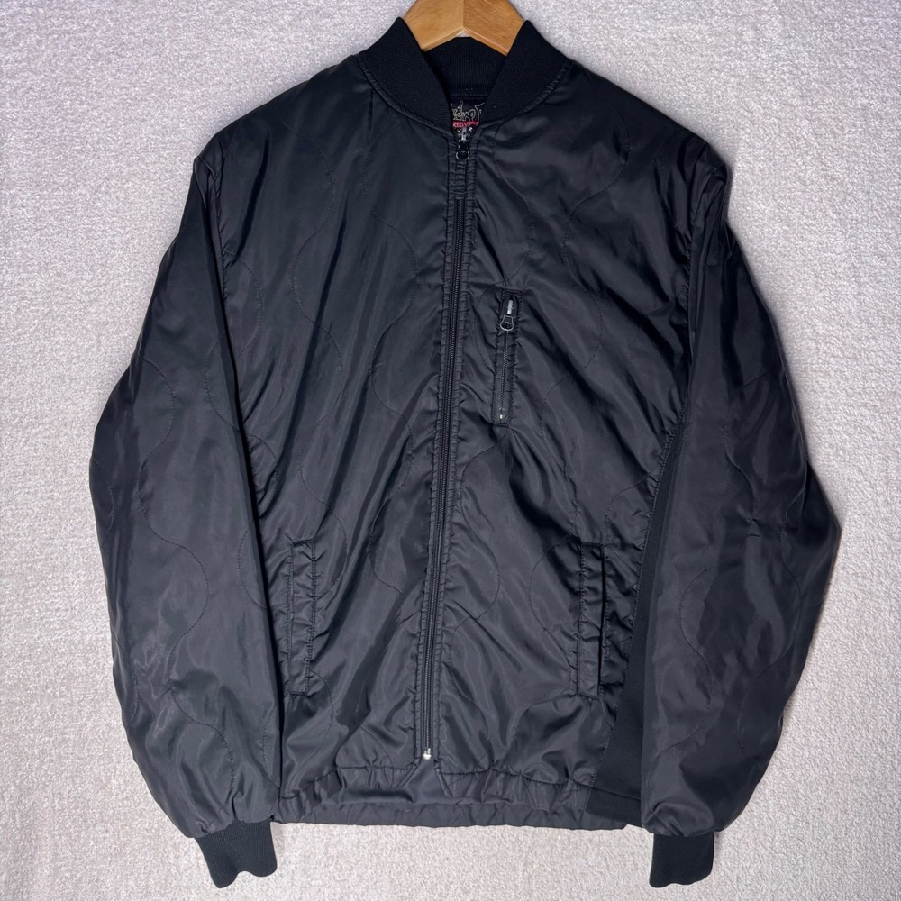 Quiksilver Men's Medium Black Quilted Bomber Jacket Full Zip